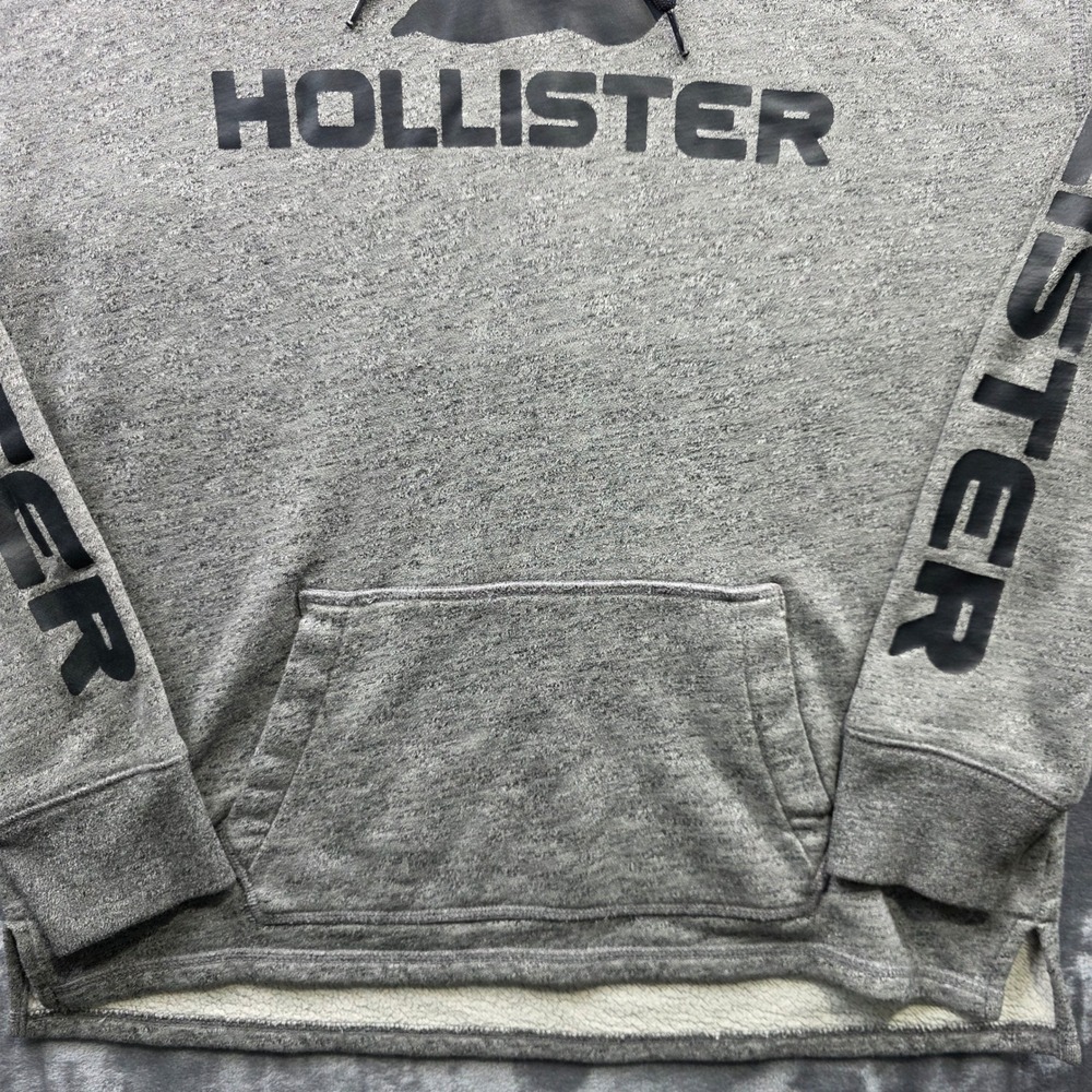 Hollister Hoodie Small Gray Mens Regular Fit Cotton Blend Logo Sleeve Pullover - Picture 3 of 9